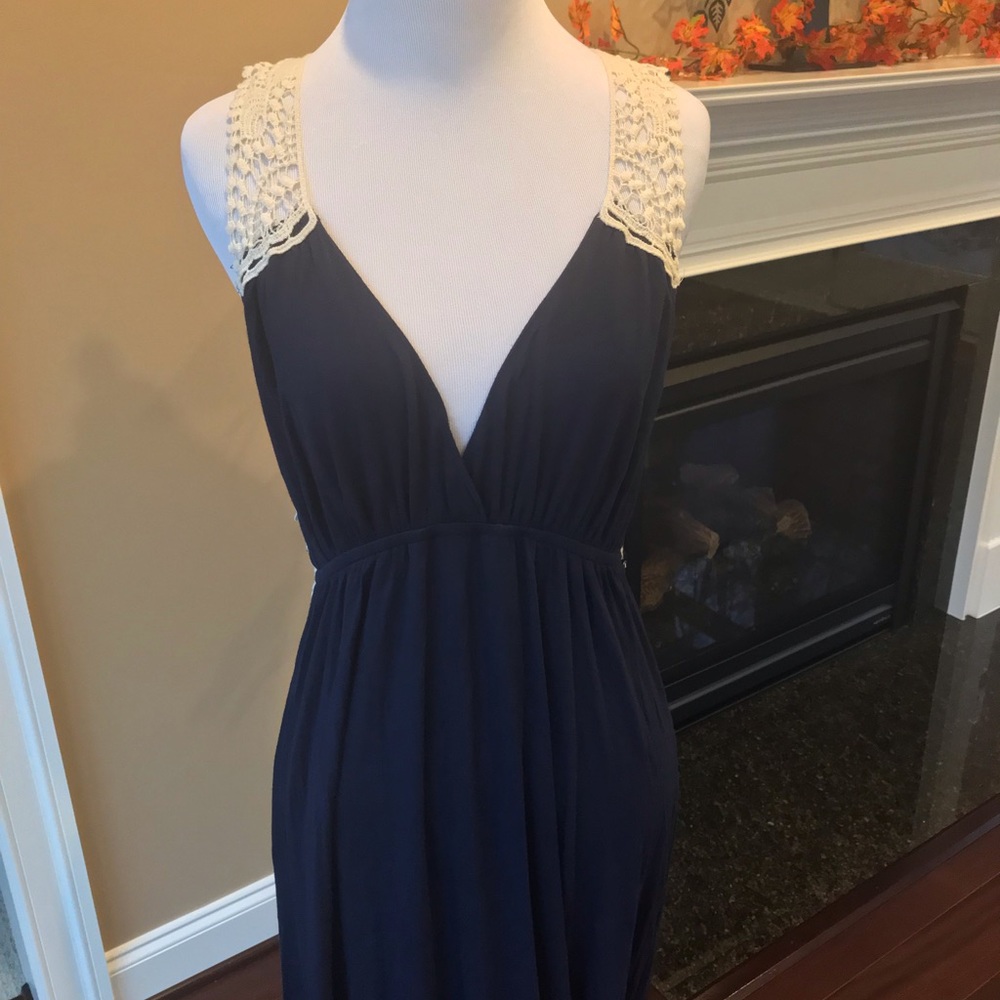 Navy Maxi Dress with Lace Embroidered Back
